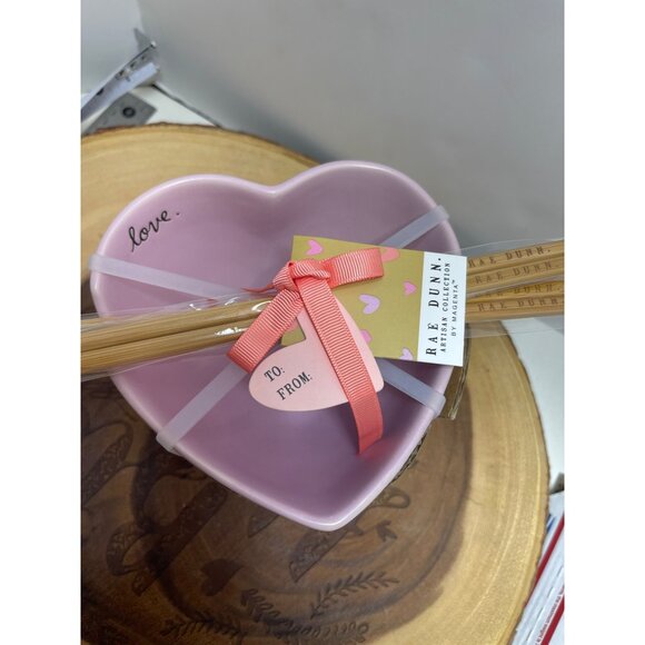 Rae Dunn Ramen Heart-Shaped Pink Ceramic Bowl Set By W/ Bamboo Chopsticks - Picture 2 of 8